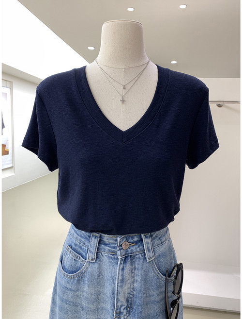 SONOVA 쏘노바 여성 여리핏 브이넥 반팔티 슬라브 무지티 여름 기본 이너 데일리 티셔츠