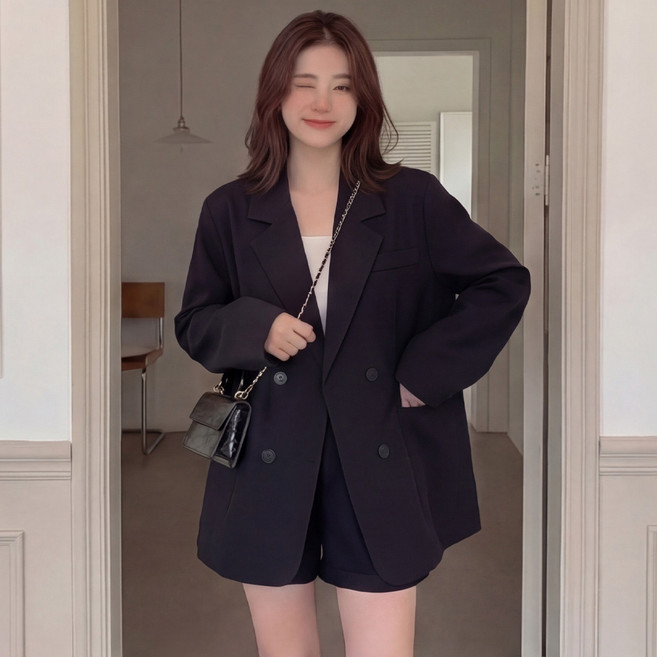 J163-5 소헬브 빅사이즈 여성 루즈핏 더블 자켓 봄가을용