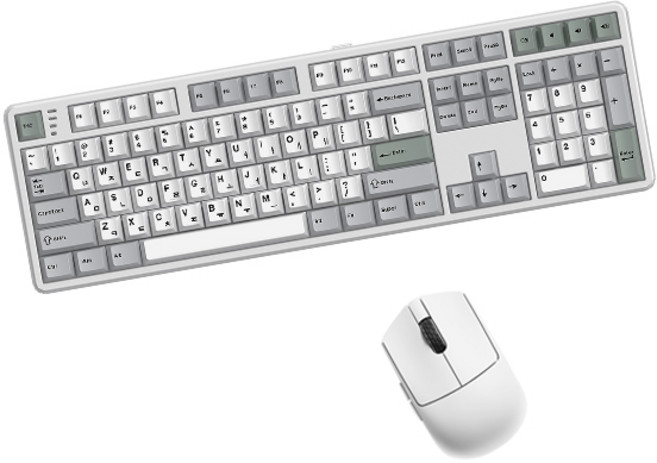 한성컴퓨터 유무선 기계식 키보드 마우스 세트, 일반형, 메탈화이트 + 화이트, GK798PRO 에그스톤 도각 45g + M5 Nano