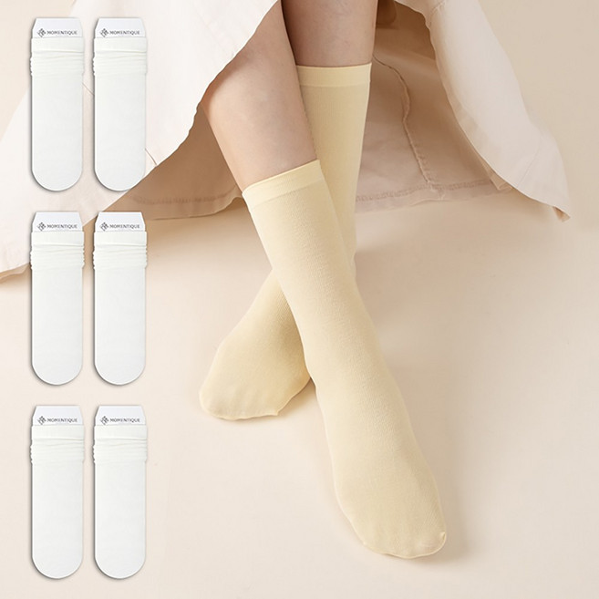 3+3 여성 파스텔 학생 무지 골지 스타킹 양말