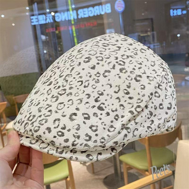 豹紋前進帽 復古豹紋前進帽 春秋新款復古豹紋前進帽女戶外時尚百搭貝雷鴨舌帽顯臉小鴨嘴帽