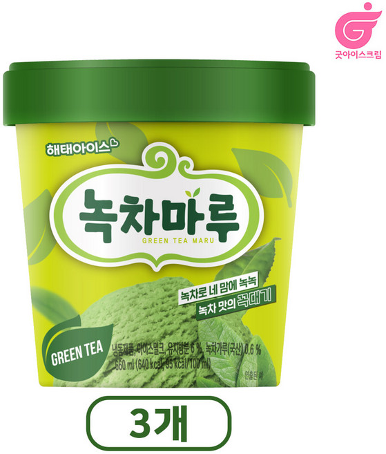 해태제과 녹차마루홈 아이스크림, 3개, 600ml