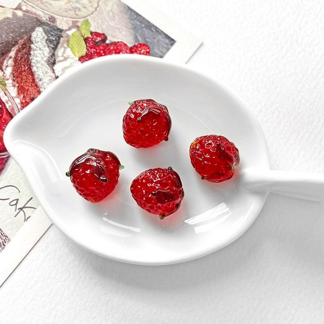 (1p) 글라스 딸기 과일 비즈 원석 키링 만들기, 1개, 레드