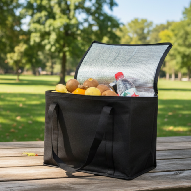 그로우파파 프리미엄 간편 접이식 대용량 도시락가방, 1개, 블랙