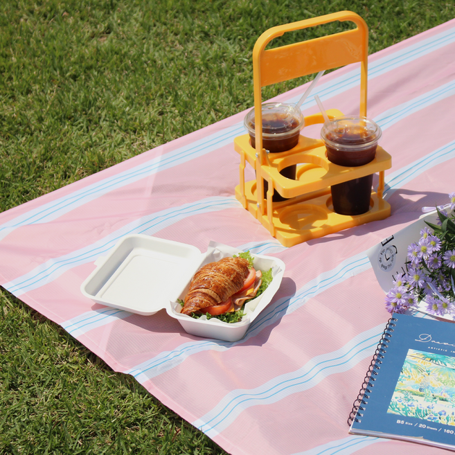 솜솜라이크 여행용 경량 피크닉매트 미니 방수 돗자리, 스트라이프 핑크