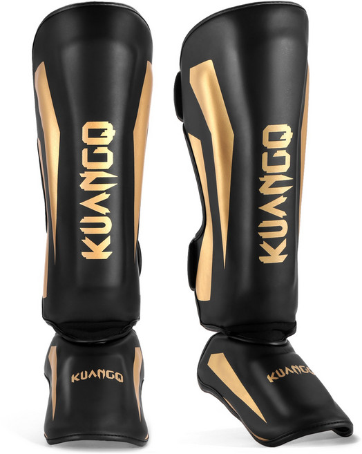 FIVING 킥복싱 MMA 무에타이 정강이 보호대 격투기 태권도, 1세트, 블랙+골드
