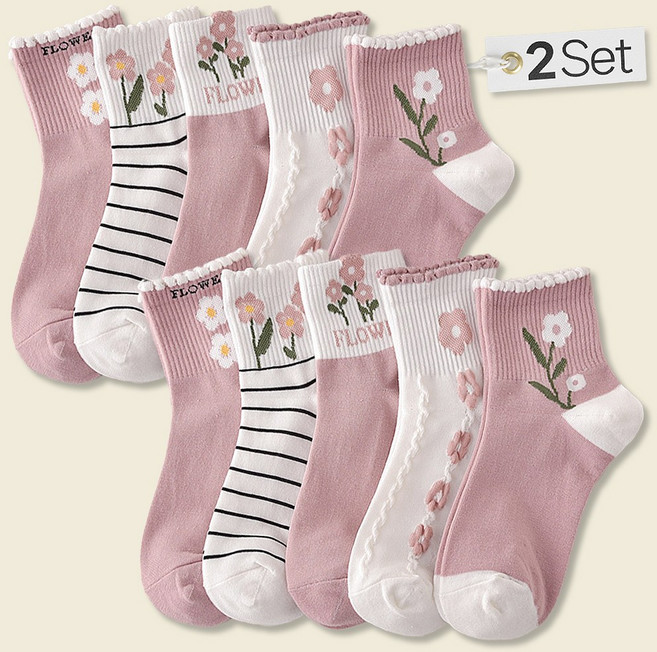 쿠밍 여성용 패션 러블리 데일리 코디 중목 양말 10켤레 세트