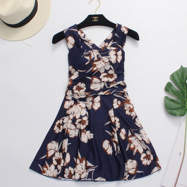 連身大尺碼泳衣 一件式泳裝 裙式大碼泳衣, 藍色,3XL