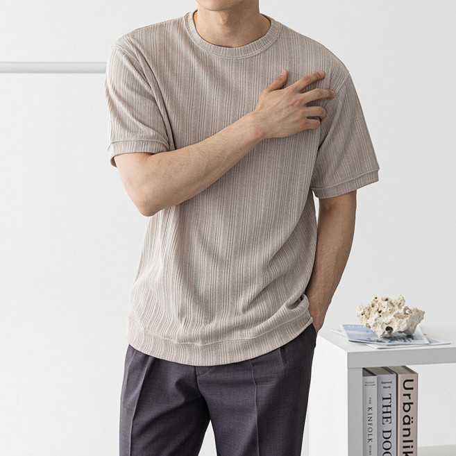 오나크 남자 빅사이즈 오버핏 펀칭 여름 라운드 반팔 니트 소프트 니트티 반팔티