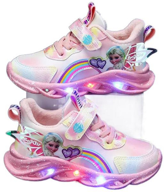 셀럽당 소녀용 겨울왕국 LED 운동화 겨울 엘사 공주 퍼 주니어화