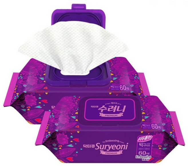 수려니 프리미엄 대형 엠보싱 물티슈 60매 x 10팩, 10개, 530g