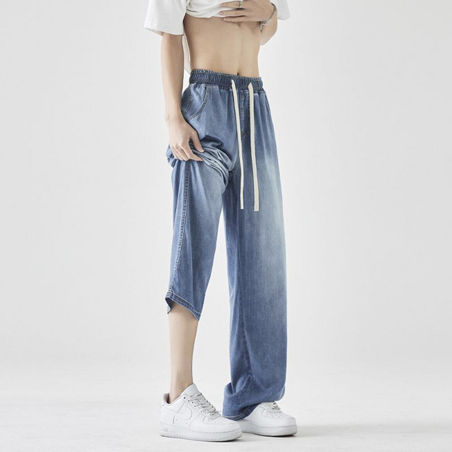 Makone 남성 청바지 워싱 캐주얼 심플 쿨링 데님 팬츠