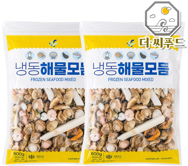 신선하고 간편한 지퍼백 해물모듬 냉동 해물믹스 모둠, 2개, 600g