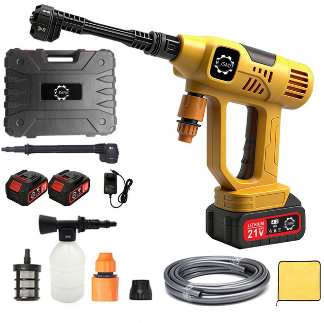 JSMiT 무선충전 21V 고압세척기 고압세차기 휴대용 세차기 세트 4.0Ah배터리 물분사량 1분6L