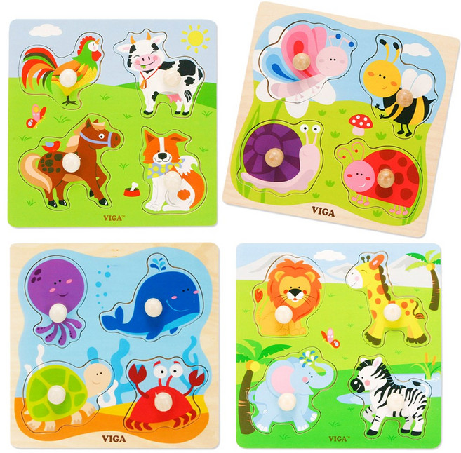 VIGA 비가 원목 꼭지퍼즐 4종세트, 1개