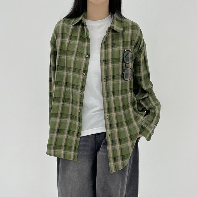 코모도 여성용 빅사이즈 남방 체크 셔츠 긴팔 블라우스 14컬러