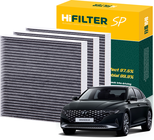 하이필터 현대 자동차 그랜저 활성탄 에어컨필터, 3개, 더 뉴 그랜저 IG PE HI-A001