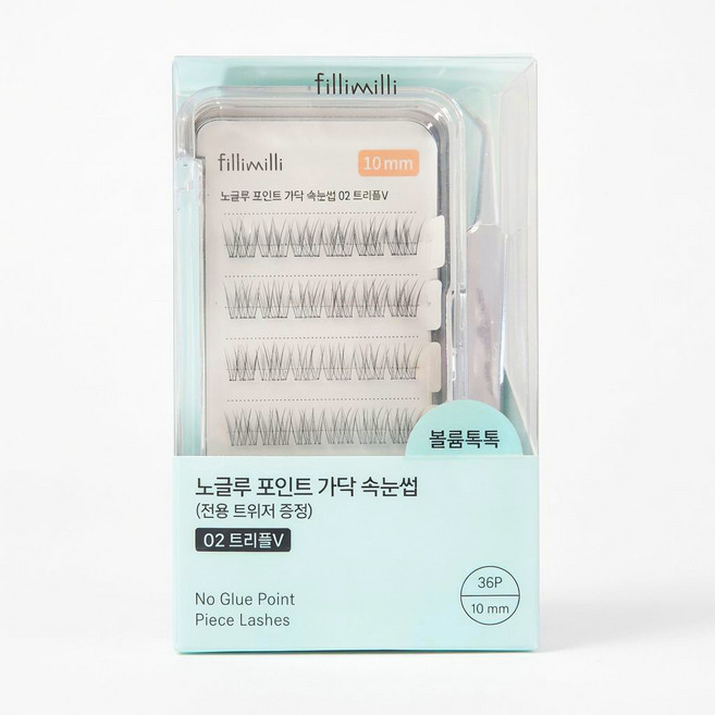 필리밀리 노글루 포인트 가닥 속눈썹, 1개, 트리플V