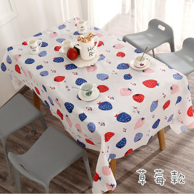 桌布 長桌巾 餐桌布 - 防油防水防塵 小清新印花桌布, 1個, 草莓款【137 x 180cm】