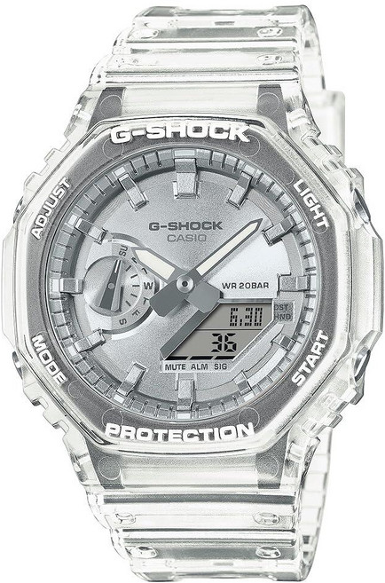 Casio G-Shock 팔각형 실버 다이얼 반투명 레진 시계 GA2100BM-7A8
