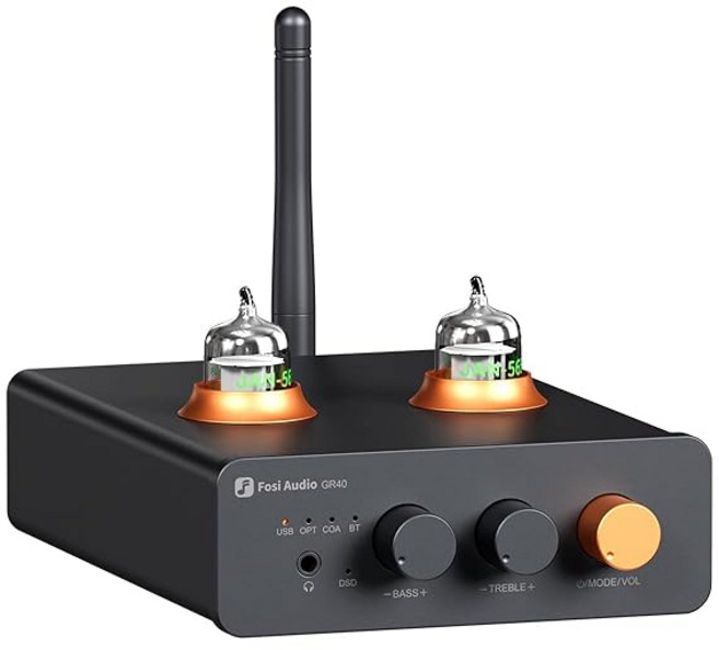 Fosi Audio GR40 진공관 프리앰프 DAC포함 스테레오 헤드폰 앰프 3.5mm 홈 오디오 액티브 스피커/헤드폰용 디지털에서 아날로그로의 오디오 컨버터 프리앰프, 상세페이지 참조