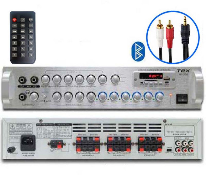 TEX 블루투스 USB 매장 앰프 6채널 HI-306 고출력 600W 다용도 다기능 멀티 엠프 마트 카페 호프 가든 층별 6개 볼륨 개별 조정, 텍스 HI-306