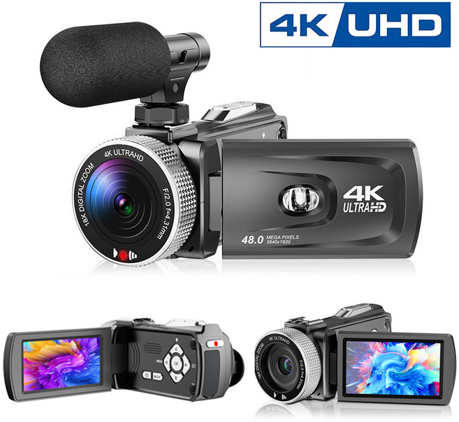 EMITAIM 4K 캠코더 고화질 디지털 카메라 DV 비디오 디지털 줌16x 회전 스크린, HDV2990Pro