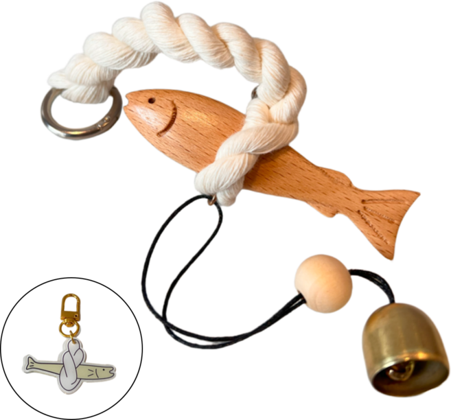 액막이 명태 벌크 포장 + 미니 키링 행운의 아이템 집들이 선물, 우드