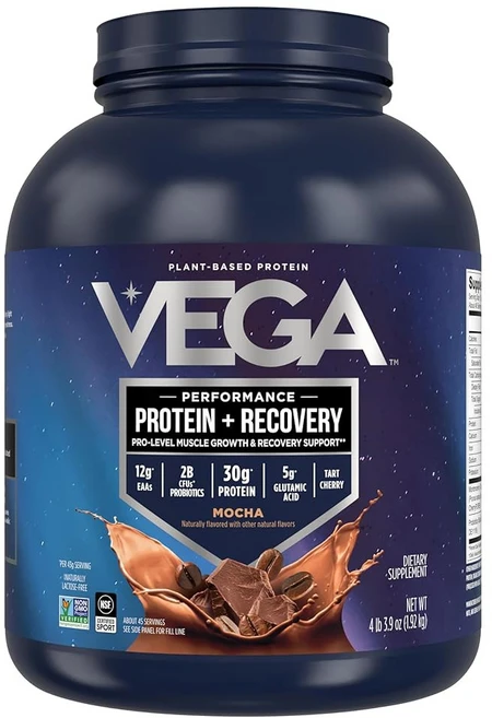 베가 스포츠 단백질 파우더 + 회수 - 1회 제공량당 식물성 30g 땅콩버터 45인분 BCAA 5g 프로바이오틱스 NSF 인증 쉐이크 앤 스무디용 4.2파운드(포장은, 1개 - 쿠팡