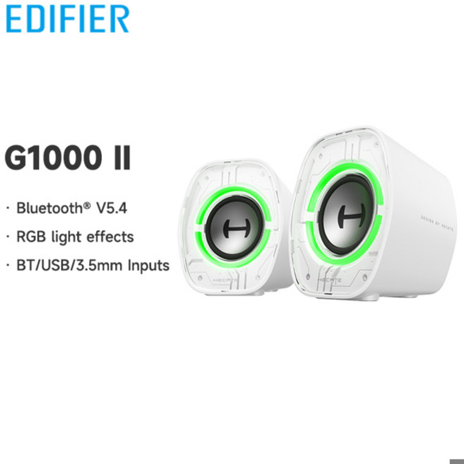 에디파이어 헤케이트 G1000 II 컴퓨터 스피커 USB-C USB-A 3.5mm 입력 RGB 조명 효과 블루투스 V5.4 4W RMS PC 스피커, 01 2.5", 01 CHINA, 01 White