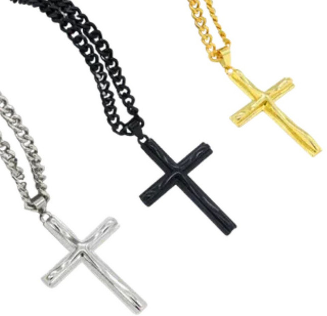1+1 더블 웨이브 십자가 고급목걸이 펜던트 바르고, 2개, 웨이브 십자가_블랙