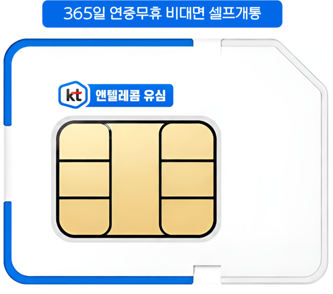 앤텔레콤 알뜰폰 선불폰(SK.KT.LG) 한국 선불유심 USIM kt선불요금제, 1개, 30일, 무제한
