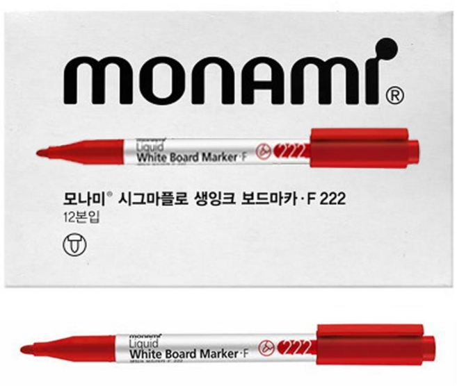 모나미 생잉크 세필둥근닙 보드마카 F222, 적색, 12개