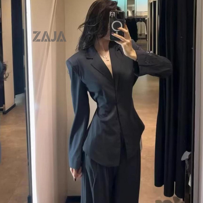 ZAJA 여성 오피스룩 정장 세트 슬림핏 자켓 팬츠 투피스