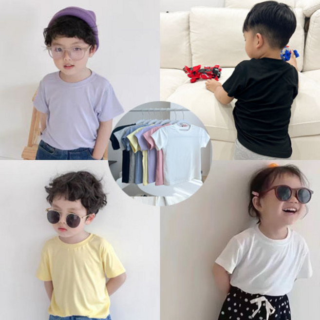 아기 유아 여름 반팔 티셔츠 키즈 아동 어린이 남아 여아 기본티 무지 반팔티 외출복