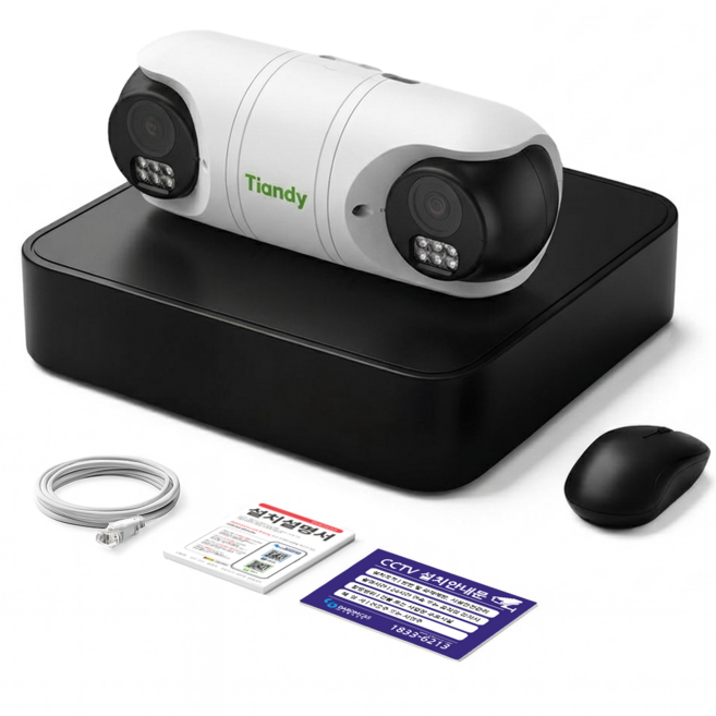 [카메라 2대를 한번에!!] 티앤디 듀얼 200만화소 IP CCTV 녹화기 세트, 듀얼 카메라 1대 풀세트, HDD X