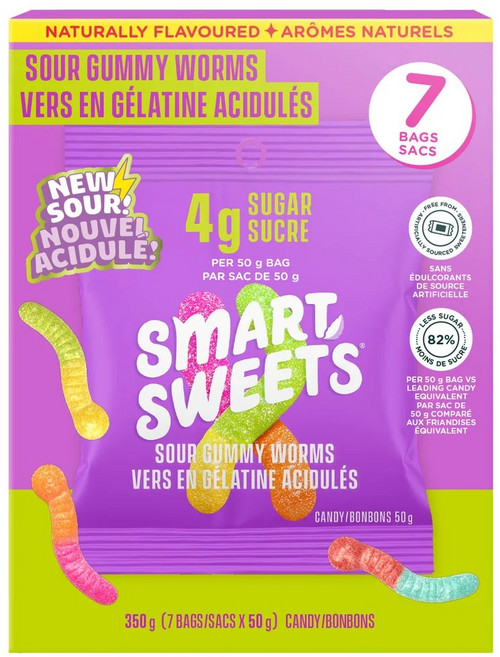 스마트 사워 구미웜 저당 다이어트 간식 저칼로리 건강 간식 젤리얼먹 수입 소포장 간식 [캐나다 현지 소싱 직배송], 7개, 50g