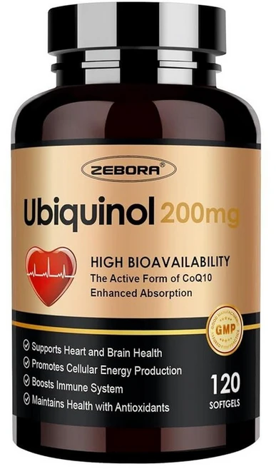 ZEBORA Ubiquinol CoQ10 200mg 소프트젤 심장 및 혈관 건강을 위한 4-in-1 강력한 항산화 물질 에너지 생산에 필수적 CoQ, ZEBORA Ubiquinol CoQ10 200mg 소, 1개, 120정 - 쿠팡