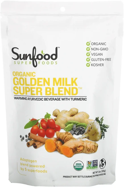정말좋습니다 Sunfood 유기농 골든 밀크 슈퍼 블렌드 가루 168g(6oz) 빠르게배송해드릴게요, 168g, 1개 - 쿠팡