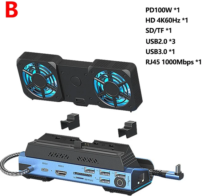 게임 콘솔 USB C 도킹 스테이션 허브 스팀 데크용 HDMI 호환 4K 60Hz PD100W ROG Ally Nintendo Switch Leg, 03 B-9 in 1