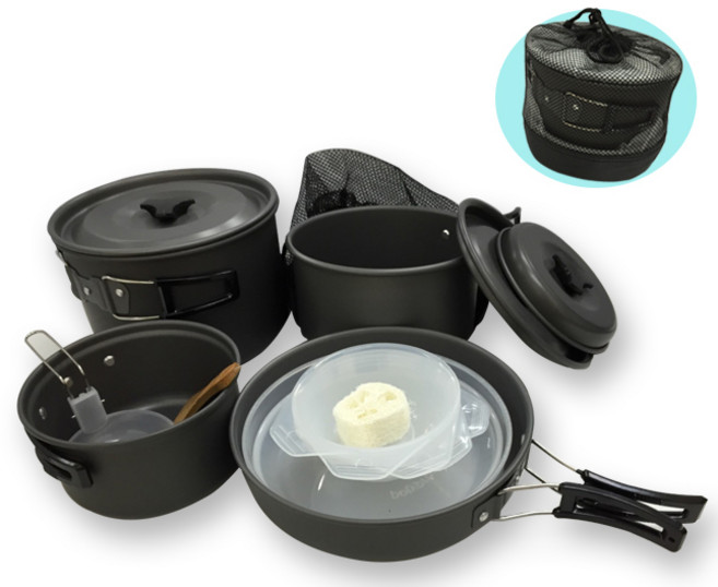【登山好手】戶外露營野餐鍋具組 鋁合金5人份湯鍋 防燙防滑折疊握把 附收納袋, 1個