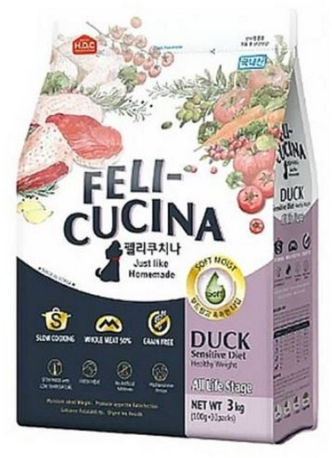 H.D.C 펠리쿠치나 소프트사료 3kg 치아깨끗티슈제공 사료, 오리, 1개