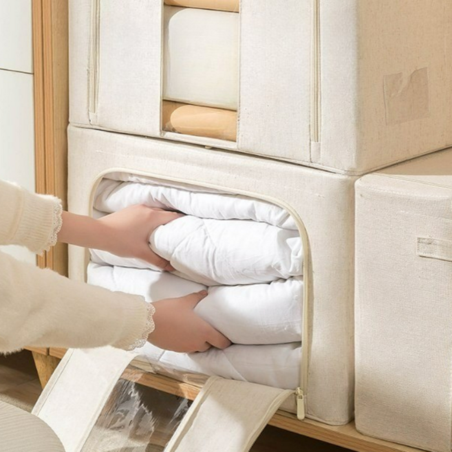 [원가세일] 로얄리노 프리미엄 대용량 이불 정리함 와이어 리빙박스, 4개, 모던베이지