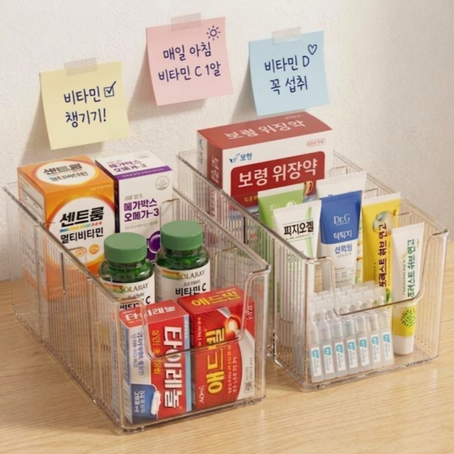울창울창 칸막이 수납함 약 정리 케이스, 2개, 투명