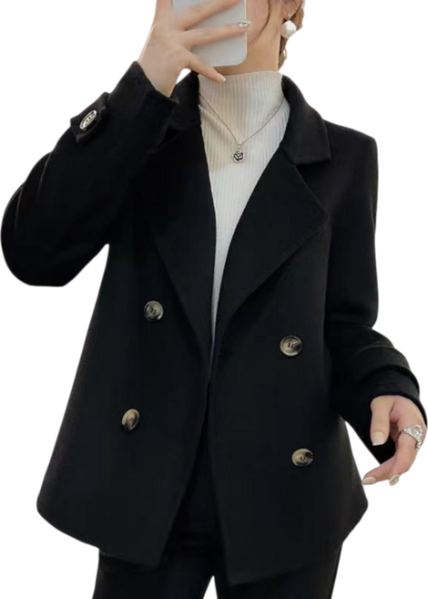 Makone 여성 겨울 데일리 카라넥 모직 코트