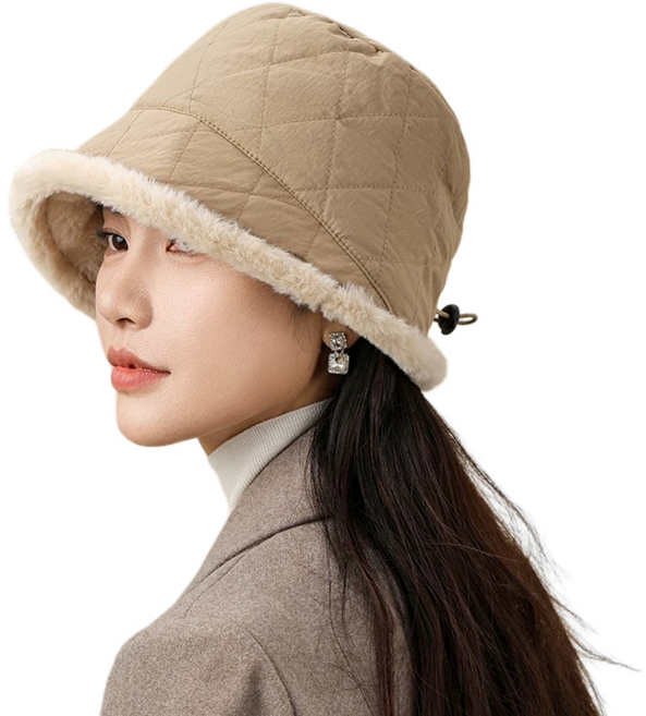 젬버트 겨울 여성 스트링 조절 누빔 패딩 털안감 벙거지 버킷햇 모자