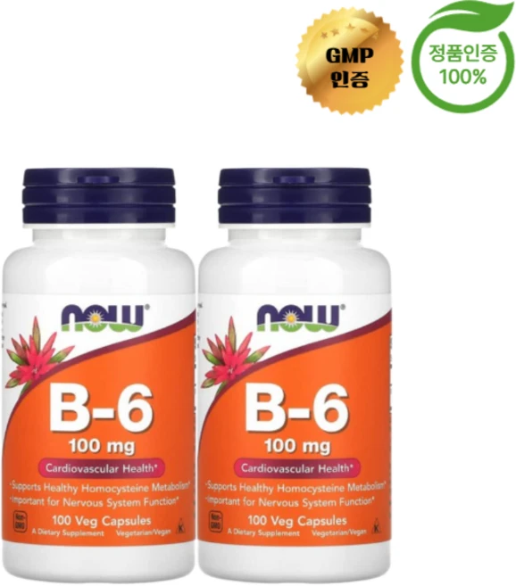 나우 비타민 B6 100mg 100캡슐 2병 피리독신 HCI, 2개, 100정 - 쿠팡