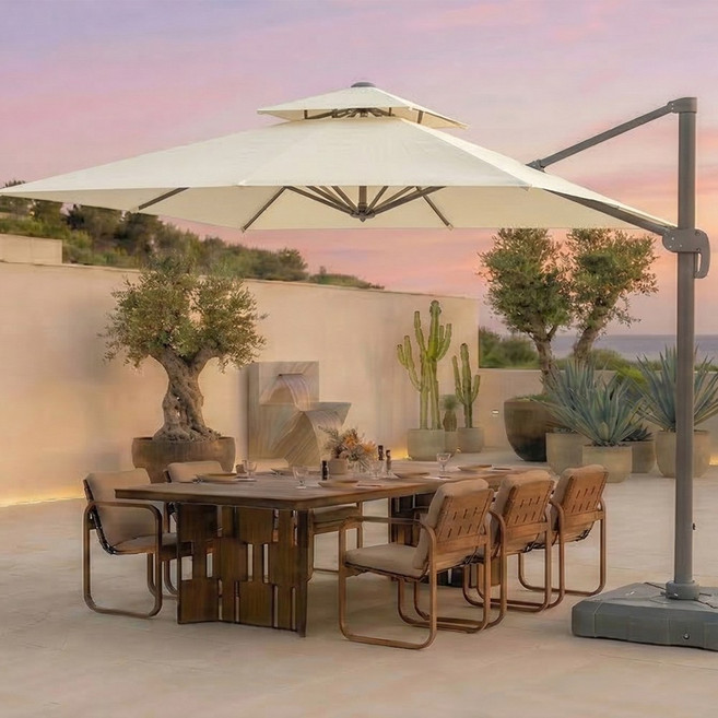 연필트리 파라솔 대형파라솔 홀딩파라솔 받침대 세트, 사각 아이보리+받침대