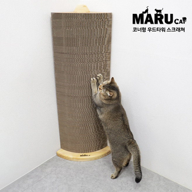 마루캣 우드 타워 코너형 스크래쳐 리필 교체가능 수직형 골판지 스크레쳐 고양이 발톱 관리 벽지 가구 보호 고양이 스트레칭, 1개, 본품