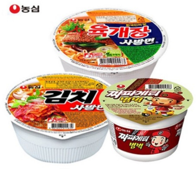 농심 육개장사발면 6입+김치사발면 6입+짜장범벅 6입 소컵 컵라면 3종세트, 18개